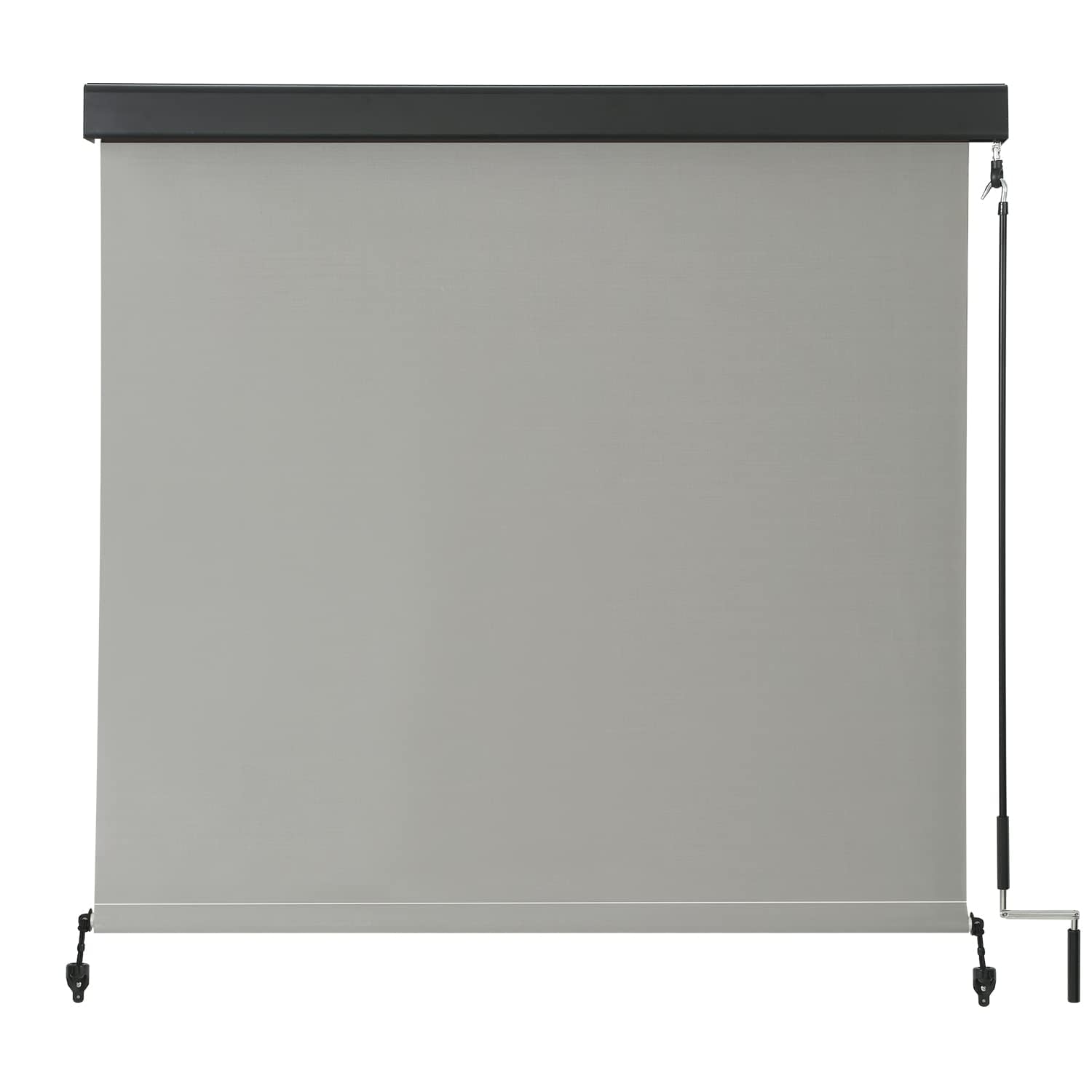 VICLLAX Premium Outdoor Roller Shade Exterior Roller Shade for Porch Patio Balcony, Crank Operated with Aluminum Protective Valance(8' W X 8' L), Anthracite Grey