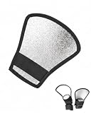XUKZIMA Universal Blitz Diffusor (1 Stück), 2-in-1 Faltbarer Blitz Reflektor Silber/Weiß mit Gummiband für Aufsteckblitz, weiche Ausleuchtung für Porträts & Makrofotografie