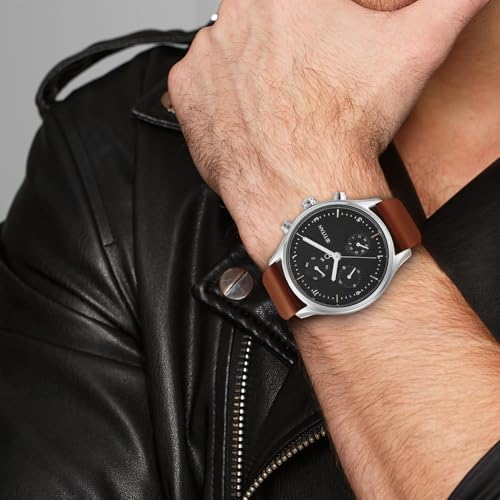 Image of Titan Neo Quartz Multifunction Black Dial Brown Leather Strap Watch for Men - NT1803SL02