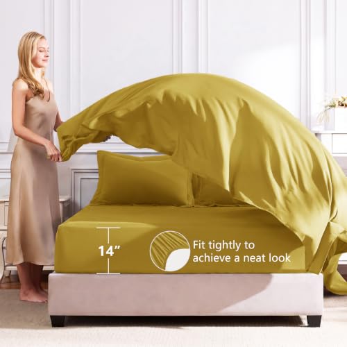 Image of CozyLux Full Size Comforter Sets Mustard Yellow - 7 Pieces Bed in a Bag Full, Luxury Soft Bed Set for All Seasons, Bedding Set with Down Alternative Comforter, Sheets, Pillowcases & Shams