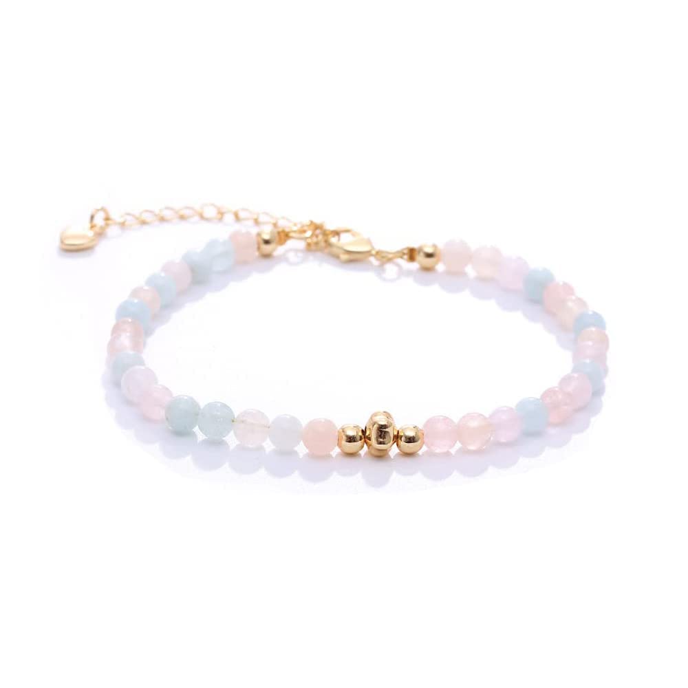 Bracciale con perline di pietre preziose per donne ragazze | Ametista quarzo rosa lapislazzuli pietra di luna guarigione braccialetto gemma di cristallo (Morganite)