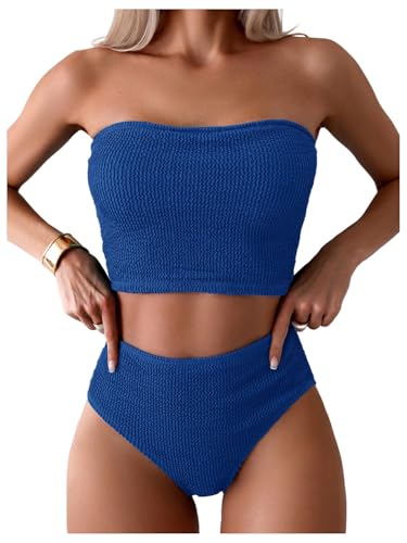 Maillot de bain 2 pièces sans bretelles extensible avec bandeau smocké