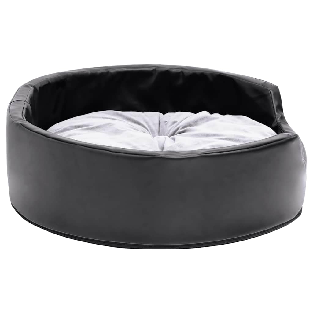 Hundebett Schwarz-Grau 69x59x19 cm Kuschelbett aus Plüsch und Kunstleder mit Rutschfester Unterseite, waschbar, geeignet als Liegeplatz für Hunde und Katzen, ideal für Zuhause und unterwegs