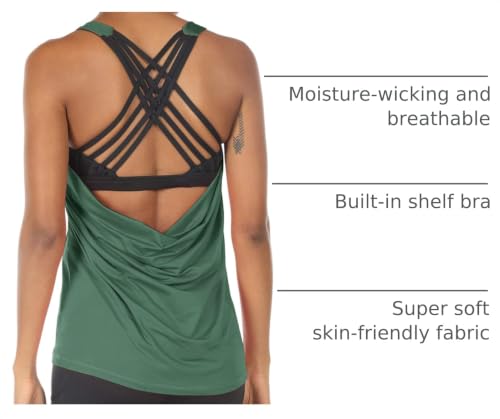 Image of icyzone Women's Open Back Workout Athletic Yoga Tank Tops with Built in Bra