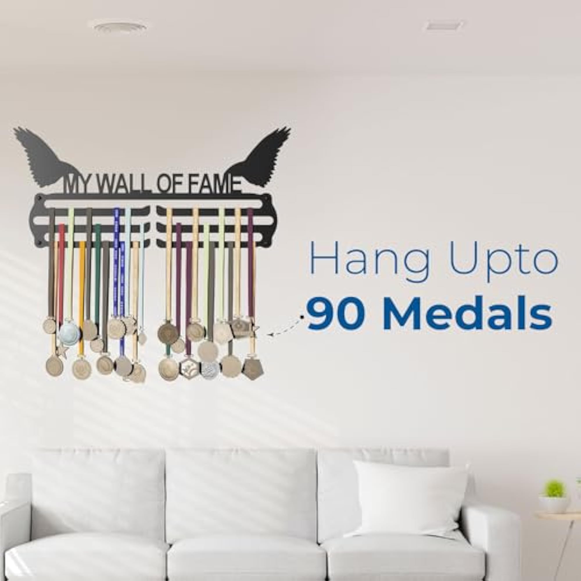 Large Metal Wall Display for Up to 90 Medals, Glossy Finish