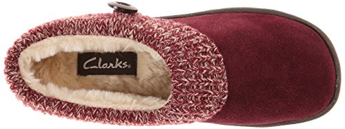 Clarks Pantufa feminina de couro de camurça com gola de malha - forro de pele sintética de pelúcia,