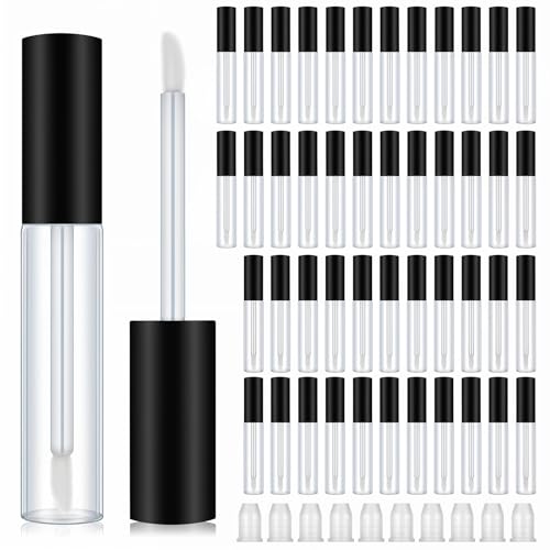 50 Pack 10 ml Empty Lip Gloss Tube Containers, Refillable Lip Balm Bottle, Clear Plastic Gloss Container, Mini Balm Containers Bottles, with Rubber Inserts for Travel DIY Makeup Personal Cosmetic