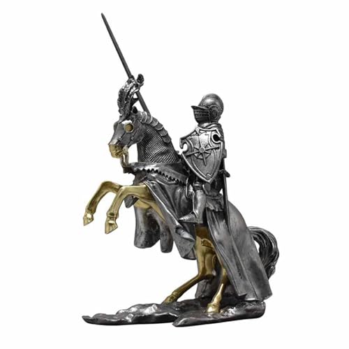 Swtgaah Sculpture de chevalier sur cheval, figurine médiévale en résine avec épée, statuette décorative peinte à la main comme cadeau pour hommes et...