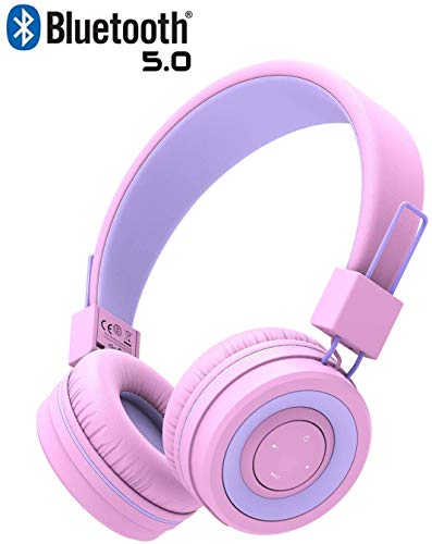 Kids Bluetooth Headphones, iClever Wireless Headphones with MIC, 85dB Volume Limited, Adjustable Headband, Foldable, Childrens Headphones for PC iPad Tablet Kindle