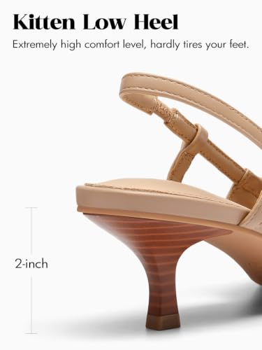Image of Coutgo Women Slingback Kitten Heels Pointed Toe Slip On Pleated Dress Shoes