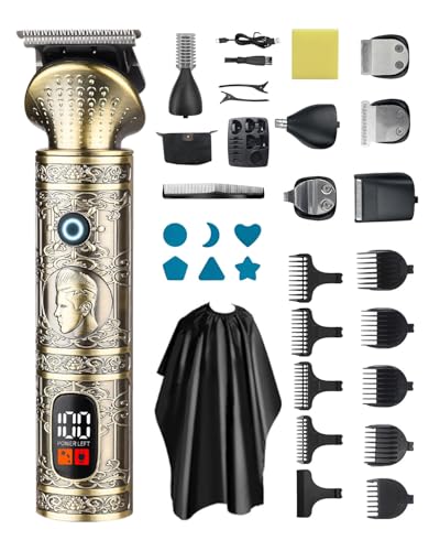 Tondeuse Barbe Homme Professionnelle 7 en 1, Tondeuse Cheveux Sans Fil Étanche avec Lame en T, Écran LED, USB-C Charge Rapide, Kit Tondeuse Corps & Visage,...