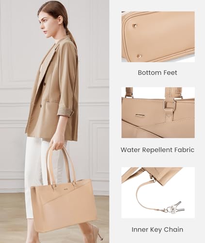 Image of LOVEVOOK Laptop Bag for Women 15.6 Inch Tote Bags Waterproof Leather Briefcase Computer Women Business Office Work Bag,Light Khaki