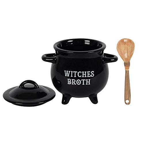 Pacific Giftware Witches Broth Cauldron Ceramic Bowl With Broom Spoon #TOP2