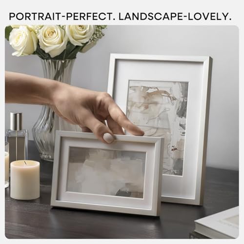 Image of Homeforia A4 Silver Picture Frame, High-End Metal, A5 Mat, Glass | High End Aluminum, Tempered Glass, Acid-Free A5 Removable Mat, A4 Edge-to-Edge Display, Wall Kit, Set Of 2