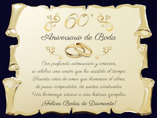 Miniatura 4 de Placa Para El 60 Aniversario De Boda Felicitaciones Por El Sexagésimo Aniversario De Bodas Regalo Para Las Bodas De Diamante Pergamino Plateado En Estuche Azul