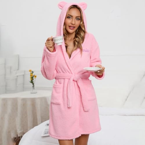 Custom Bathrobes Womens Hooded Fleece Robe with Embroidered Name Long Robes for Women - Womens Bath Robe - Custom Gifts For Her4