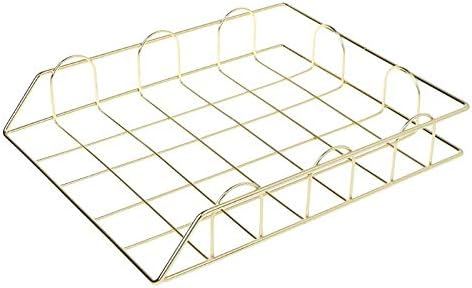 HBJWOV Folding Wrought Iron Letter Magazine Newspaper Holder Storage Rack File Tray for Office Desk Organizer Supplies(E)