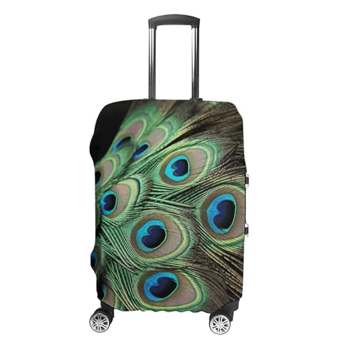 Green Peacock Feather Printed Luggage Cover Protector, Fits 18-32 Inch Luggage