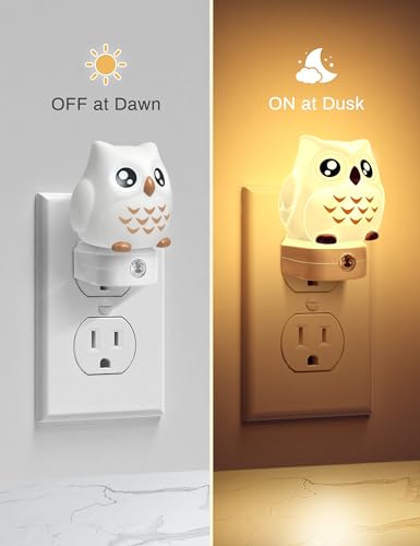 Image of DORESshop Owl Night Lights Plug Into Wall [2 Pack], Cute Night Light for Kids, 8-Color LED Night Light, Nightlight with Dusk to Dawn Sensor for Kids Room, Bathroom, Bedroom Decor, Children Gift