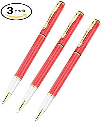ULIN 3 Pieces Metal Ballpoint Pen with 1 Pieces Ballpoint Pen Refills, Black Ink (Red)