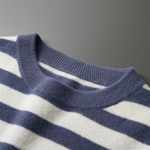Mens Crew Neck Striped Sweater 100 Percent Merino Wool Knitted Pullover Casual Long Sleeve Jumper3