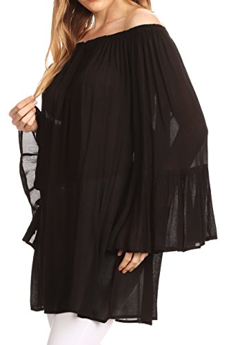 Image of Sakkas Anna Casual Flowy Wide Neck 3 /4 Sleeve Light Summer Boho Blouse Top