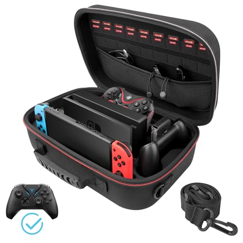 ARVOK Funda para Nintendo Switch/Switch OLED, Bolsa Protectora dura para Mensajero, Forro Suave, Estuche de Transporte para 18 Juegos, Controlador y Accesorios para Consola Switch Pro, Portátil, Viaje
