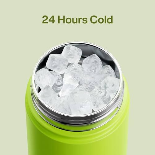 Image of Kids Insulated Water Bottle with Straw - 12oz Stainless Steel Water Bottle with Dual Spouts, Leak-Proof, BPA-Free, Double Wall Vacuum Keeps Cold for 24 Hours for Sports, Travel, School (Sharp Green)