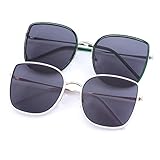 COLOSSEIN Fashion Designer Oversized Sunglasses For Women Square Metal Frame UV400 Lens (White&Green)
