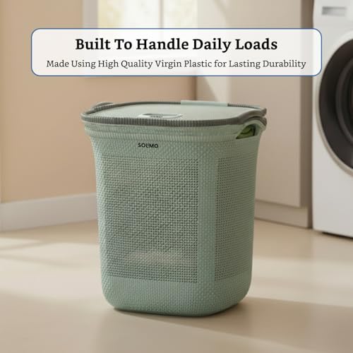 Image of Amazon Brand - Solimo Honey comb Laundry Basket - (Small)-42 Litres-45.4 X 35.6 X 49.9 cm- Coral green