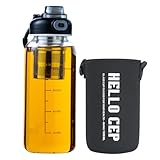 Snminetal 34oz Glass Water Bottle with Capacity Mark & Sleeve, BPA-Free Tea...
