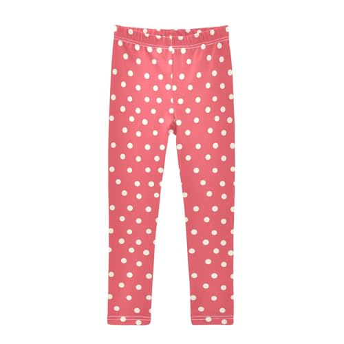 White Polka Dot Red Background Kids Girl's Cotton Pants Casual Full Length Athleisure Pants Exercise