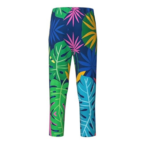Pajama Pants Pajama Bottoms with Elastic Waistband Sleepwear Lounge Pants, Colorful Palm Leaves2