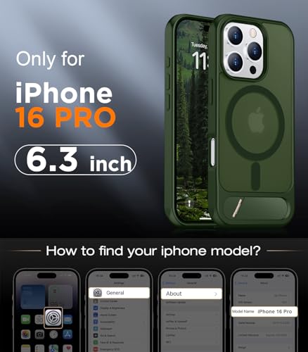 Image of Magnetic Compatible with iPhone 16 Pro Case, [Built-in Invisible Kickstand][Compatible with MagSafe][Military Grade Shockproof] Slim Translucent Matte Phone Case for iPhone 16 Pro 6.3 inch