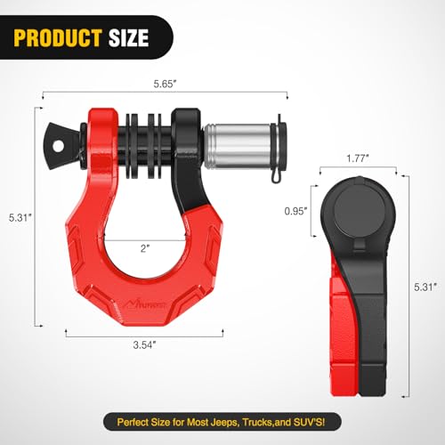 Image of Nilight 2 Pack 3 /4 inch D-Ring Separate Shackle with 7 /8 inch Lock Pin 45,000 lbs Break Strength, Off Road Recovery Shackle with Isolators Washers for Use with Tow Strap, Winch, Truck Vehicle (Black&Red)