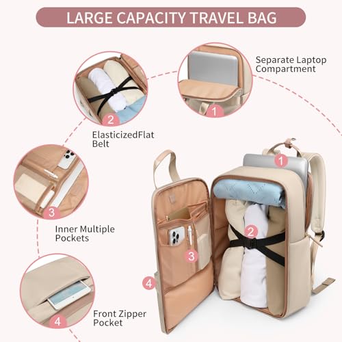 GOLF QUALITY Laptop Backpack for Women Carry On Backpack Travel Backpack with Laptop Compartment for Work Travel Business Fit 16 Inch Notebook, Apricot — view 3