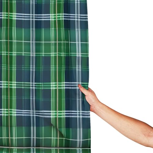 Rideau de douche bouton-pression polyester bleu motif géométrique tartan 183cm - 5