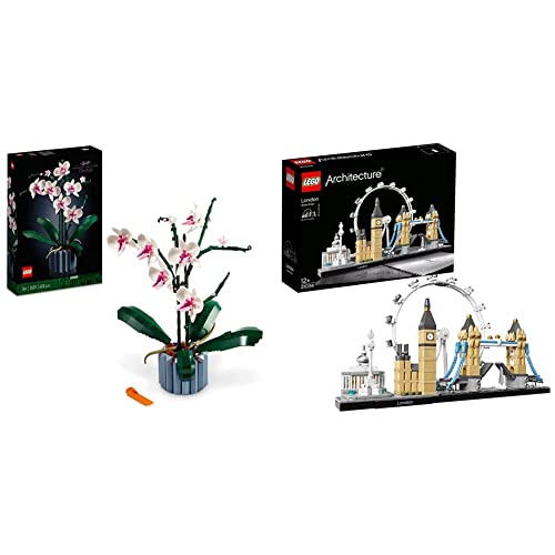 LEGO 10311 Icons Orchid Artificial Plant Building Set & 21034 Architecture Skyline Model Building Set, London Eye, Big Ben, Tower Bridge Collection, Office Home Décor, Gift Idea