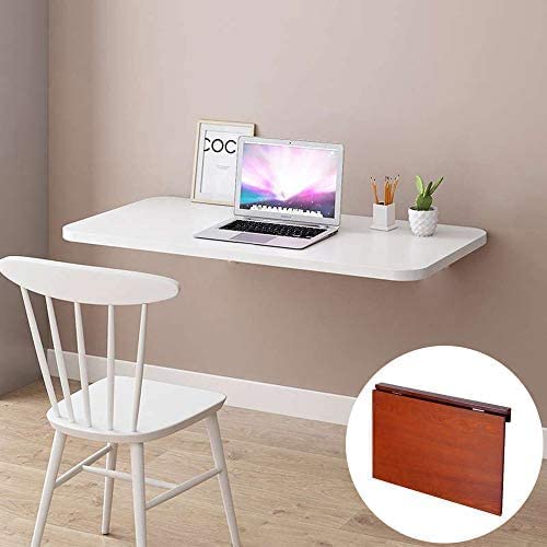 ALBANIO Folding Wall Mounted Study Desk, Foldable Laptop Office Table Solid Wood Finish Wall Mounted Shelf Drop-Leaf Design Folding Table Kitchen and Dining Laptop (31 X 18 Inches White) 2