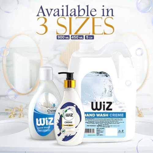 Image of Wiz Creme Handwash Liquid Soap Dispenser Bottle - 450ml (Pack of 4)| Germ Protection | Hand Wash with Added pH-Balanced & Moisturizers for Soft & Gentle Hands | Suitable for all Skin Types