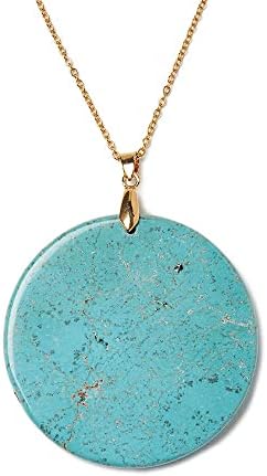 ATLLM Turquoise Circle Pendant Gold Gemstone Large Bohemian Necklace Natural Stone BOHO Round Charm Disc Marble Quartz