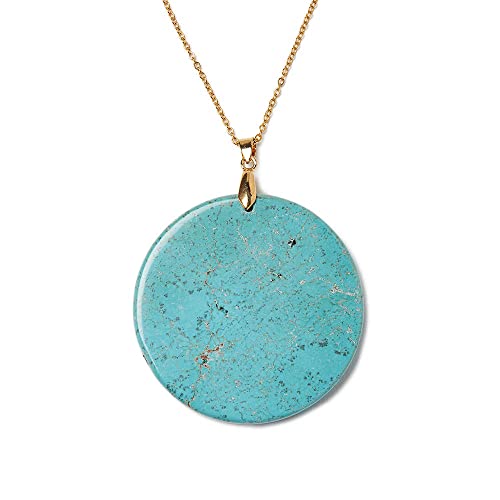 Atllm Turquoise Circle Pendant Gold Gemstone Large Bohemian Necklace Natural Stone Boho Round Charm Disc Marble Quartz #TOP1