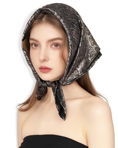 Head Scarf for Women - Metallic Shiny Square Bandana Hair Scarf 23.6 Inch Soft and Comfortable Neck Scarf