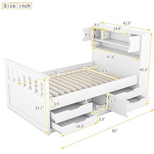 Softseatwinplatformbedwithstoragewoodplatformbedframewithbookcaseheadboardtwinbedwith4drawersstorageshelvesanddoortwinsizecaptainbedforkidsnoboxspringneededwhite Urban Country Home Decor Softsea twin platform bed with storage wood platform bed frame with bookcase headboard twin bed with 4 drawers storage shelves and door twin size captain bed for kids no box spring needed white urban country home decor