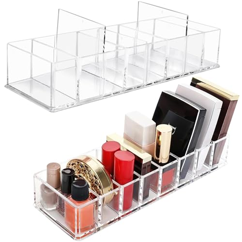 AMPUTEE 2 Pcs Detachable Makeup Organiser, Clear Cosmetic Drawer Organiser, Eyeshadow Palette Organiser with 8 Compartment, Acrylic Makeup Organiser for Dresser Bathroom Bedroom