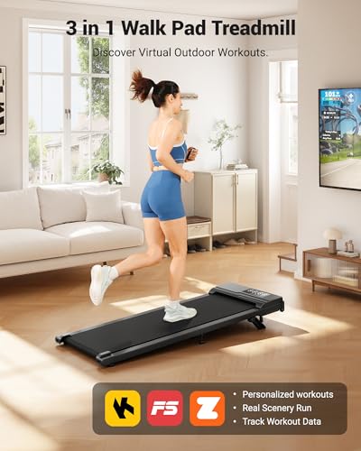 Image of THERUN Under Desk Walking Pad Treadmill with 5% /8% Incline, 2.5HP with 330 /265 LBS Weight Capacity, Ultra-Quiet Under Desk Machine with Remote & LED Display for Home & Office Use