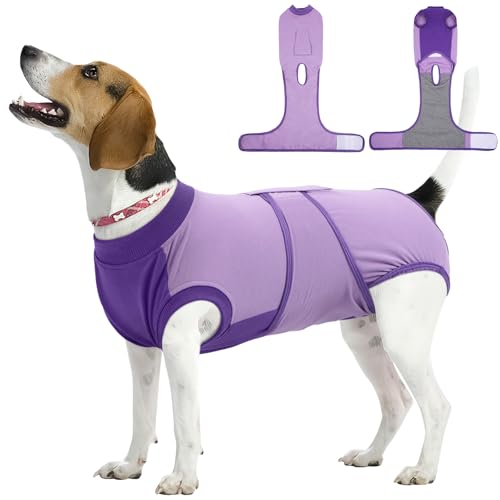 Image of Kuoser Recovery Suit for Dogs After Surgery, Soft Dog Surgery Suit Female Male, Breathable Pet Surgical Recovery Shirt, Anti Licking Dog Onesie for Abdominal Wounds Cone Alternatives, Purple M