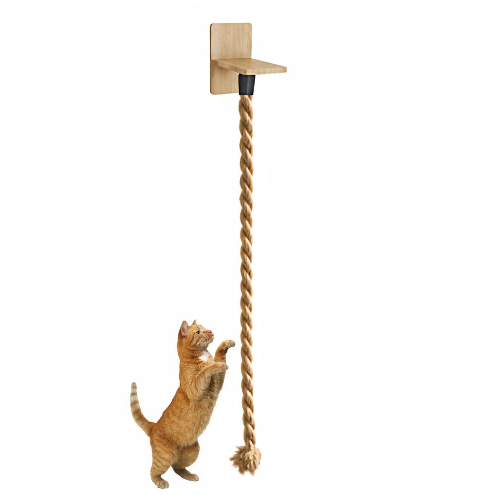 Cat Climbing Rope, 51.2"/59" Wall-Mounted Cat Rope Ladder with Mounting Screws for Indoor Outdoor Cats Playing