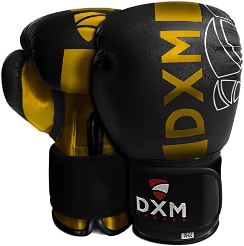 DXM SPORTS Boxing Gloves for Men & Women, Boxing Training Gloves Ideal for Heavy Punching Bag Workout Kickboxing, Muay Thai, MMA Black & Gold, 14 oz