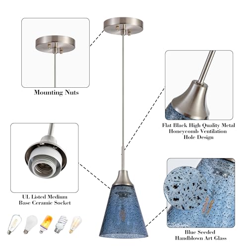 Image of Viinew Mini Glass Pendant Light,3-Pack Blue Glass Hanging Light